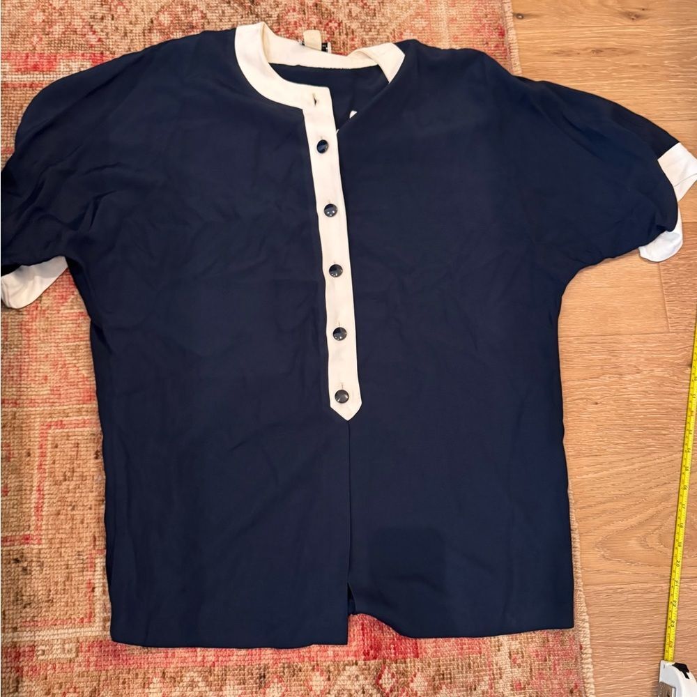 Vintage Gemini II Women’s Navy W/White Details & Blue Buttons Blouse
